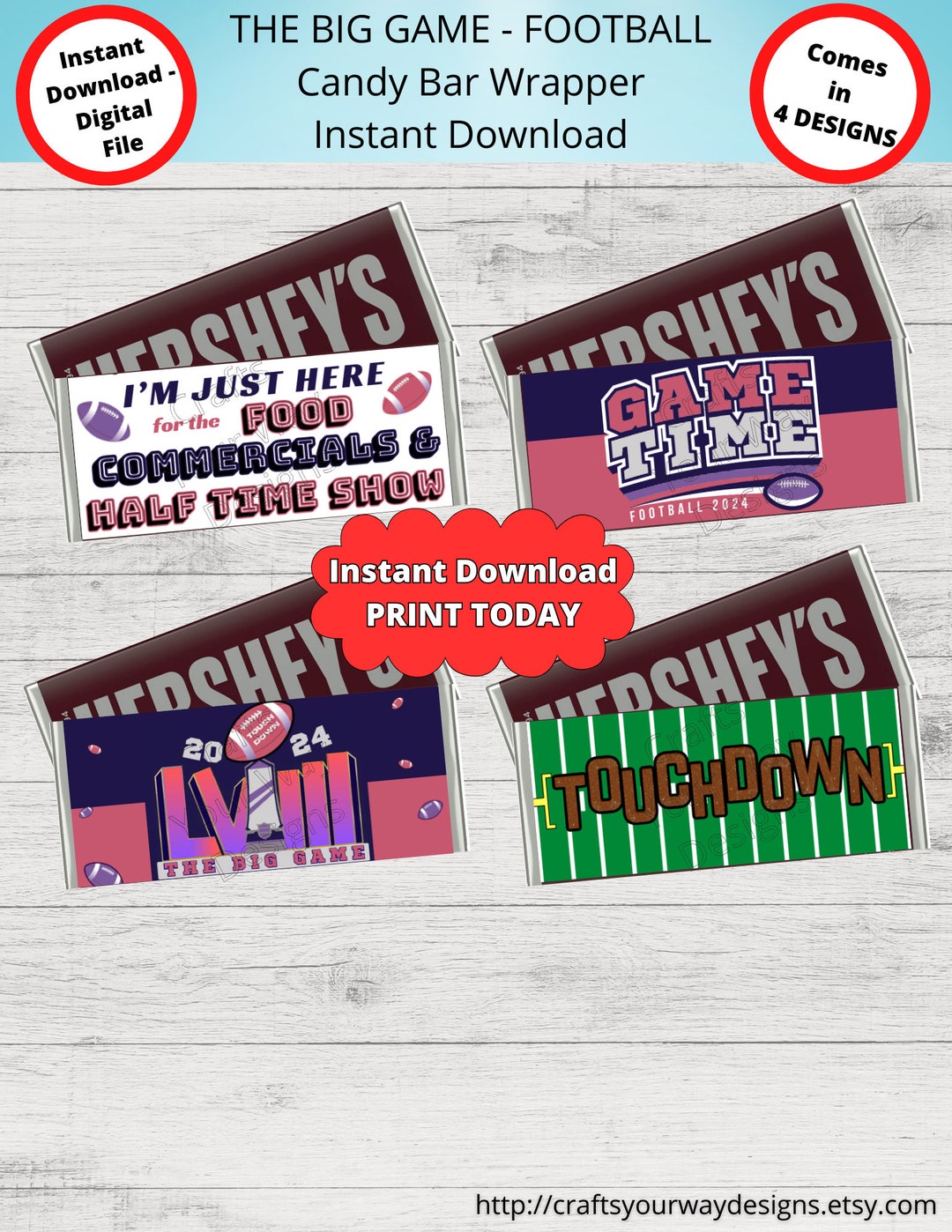 PRINTABLE FOOTBALL Candy Bar Wrappers-4 Designs-gift Ideas-party Favors ...