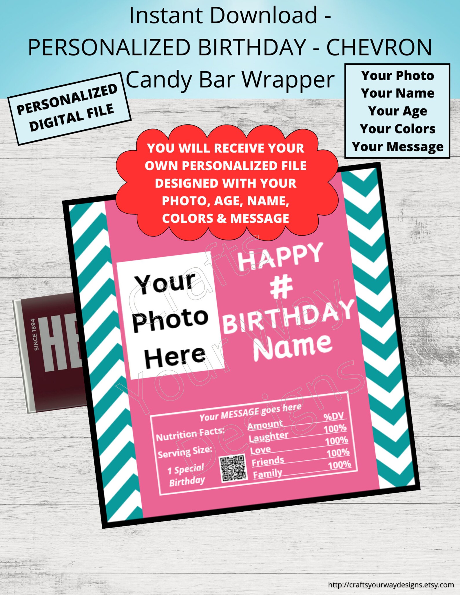 PERSONALIZED PHOTO BIRTHDAY Candy Bar Wrapper-printable Personalized ...