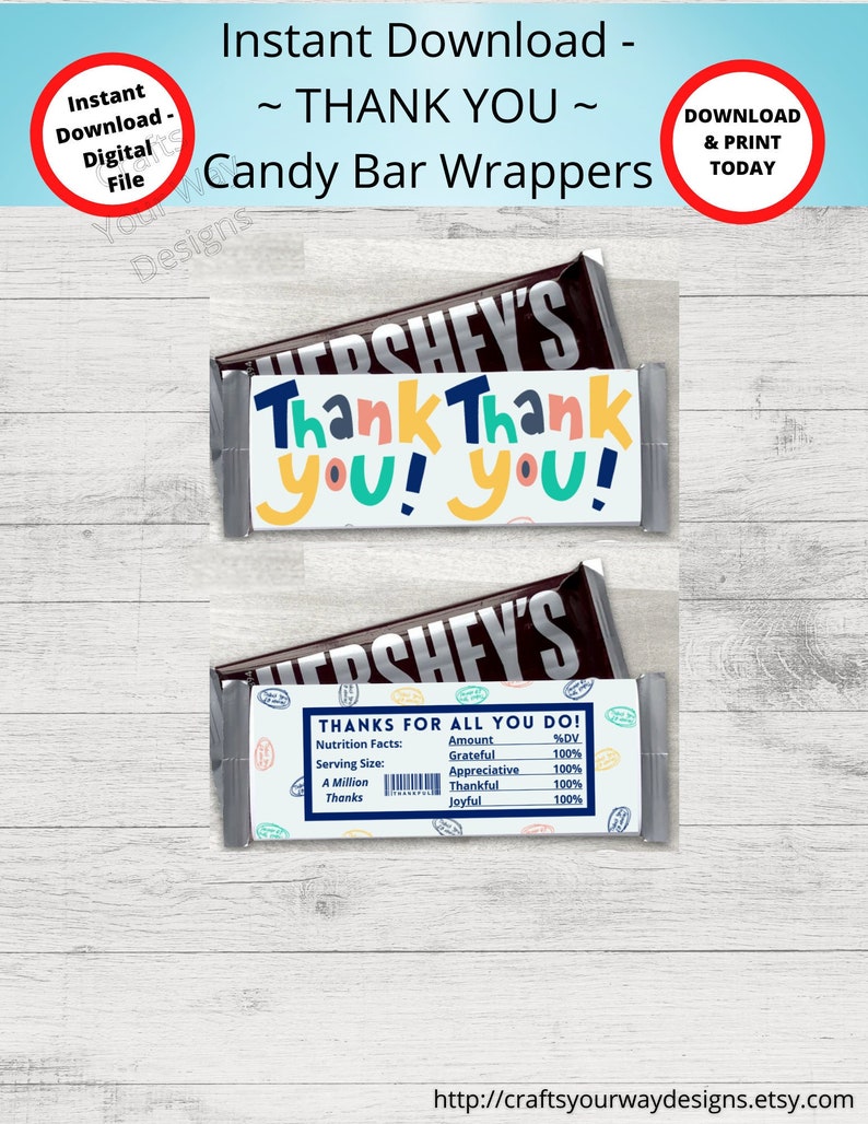 PRINTABLE THANK YOU Candy Bar Wrappers-thankful-gift Ideas-party Favors ...