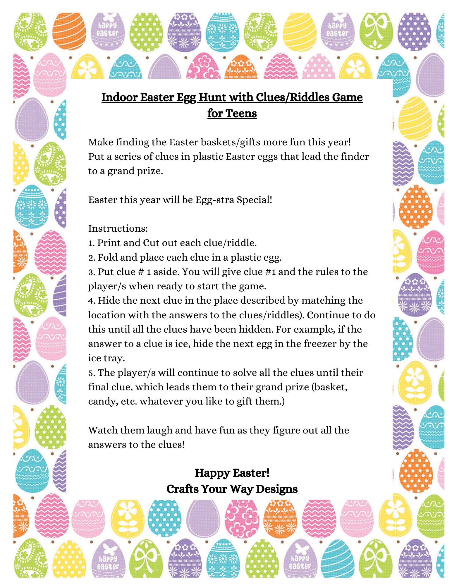 Easter Egg Clues Riddles Scavenger Hunt for Teens Fun Way to Hide