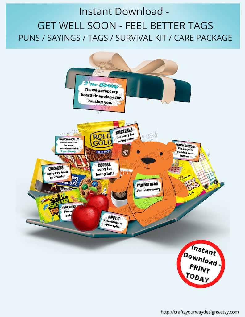 I'M SORRY Survival Kit, I'M SORRY Care Package, Gift Tags, I'M SORRY