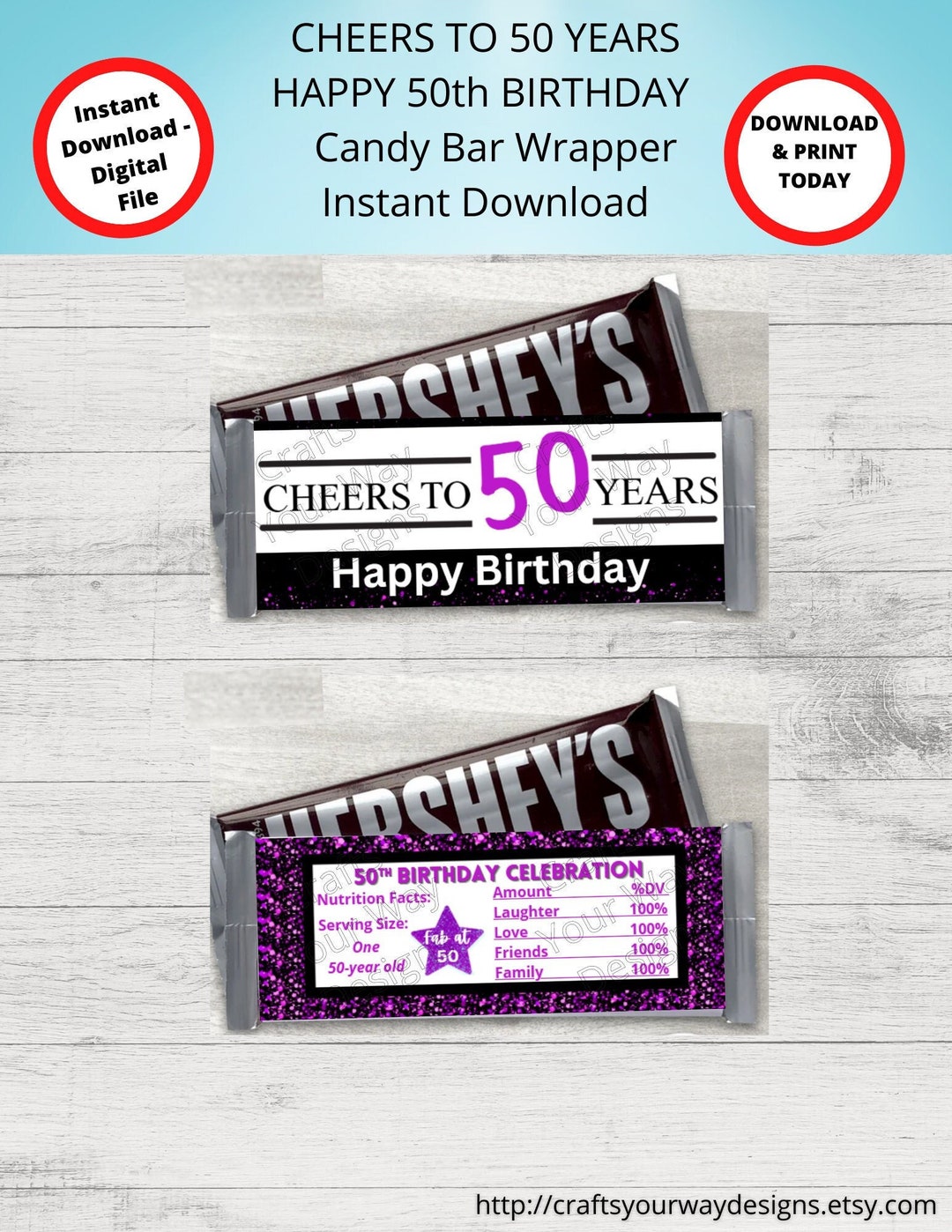 Printable 50th BIRTHDAY Candy Bar Wrappers-gift Ideas-party Favors ...