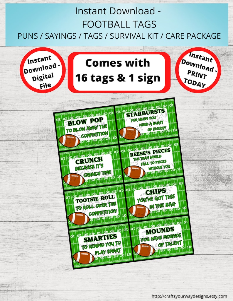 FOOTBALL Survival Kit FOOTBALL Care Package Gift Tags Etsy
