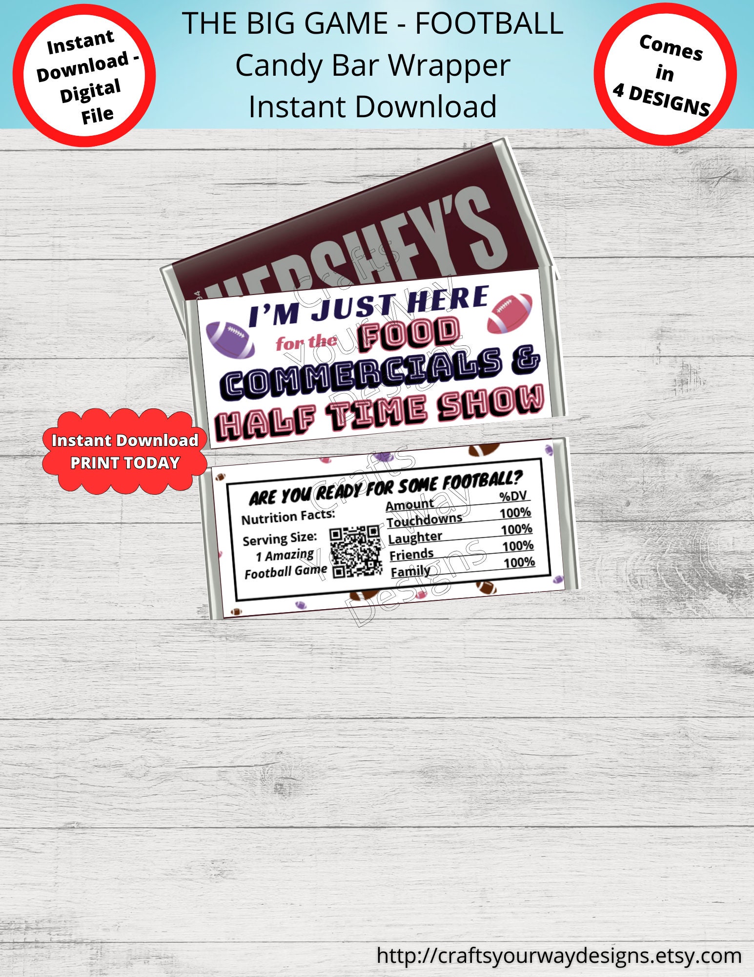 PRINTABLE FOOTBALL Candy Bar Wrappers-4 Designs-gift Ideas-party Favors ...