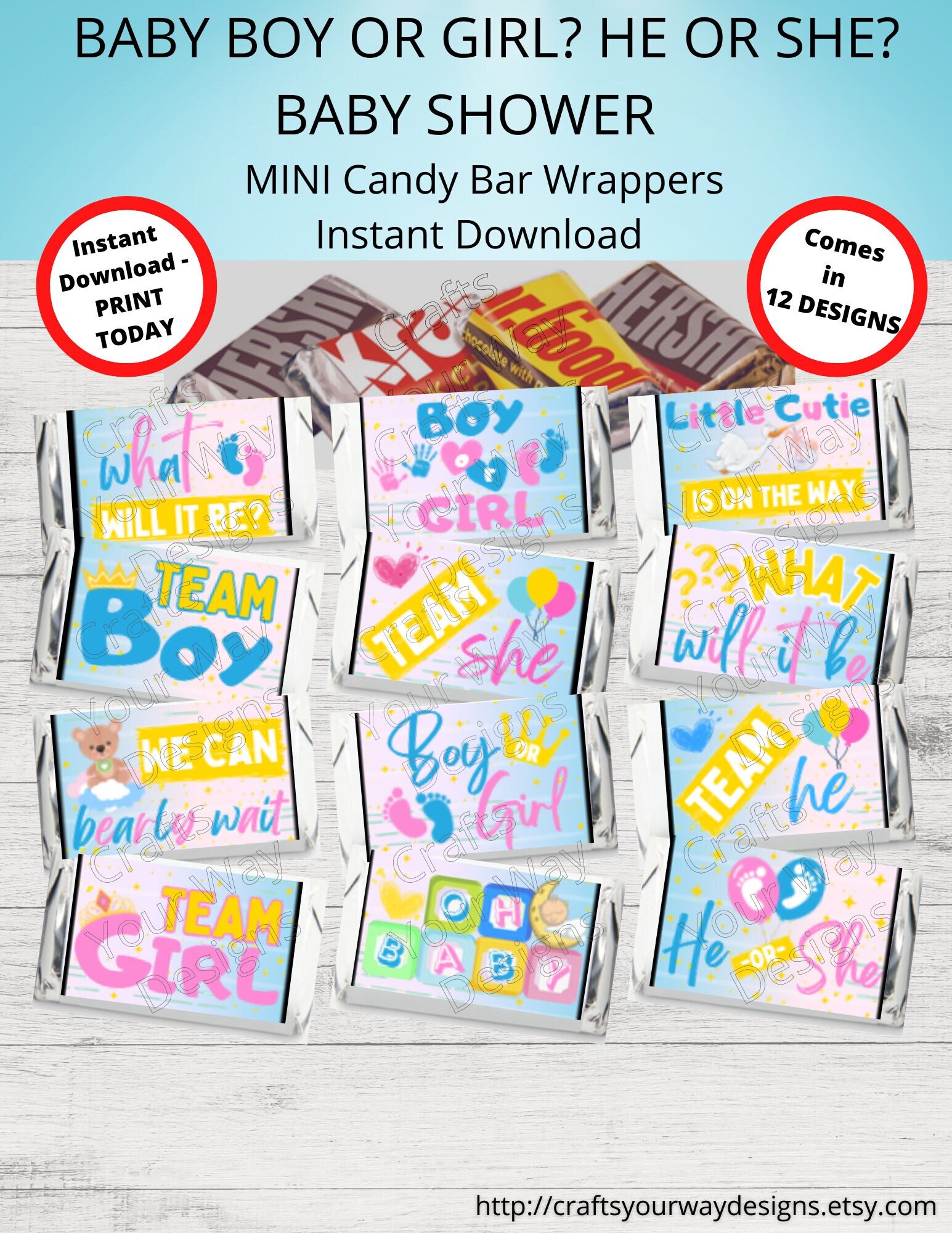 Printable BABY SHOWER MINI Candy Bar Wrappers- 12 Designs-chocolate ...