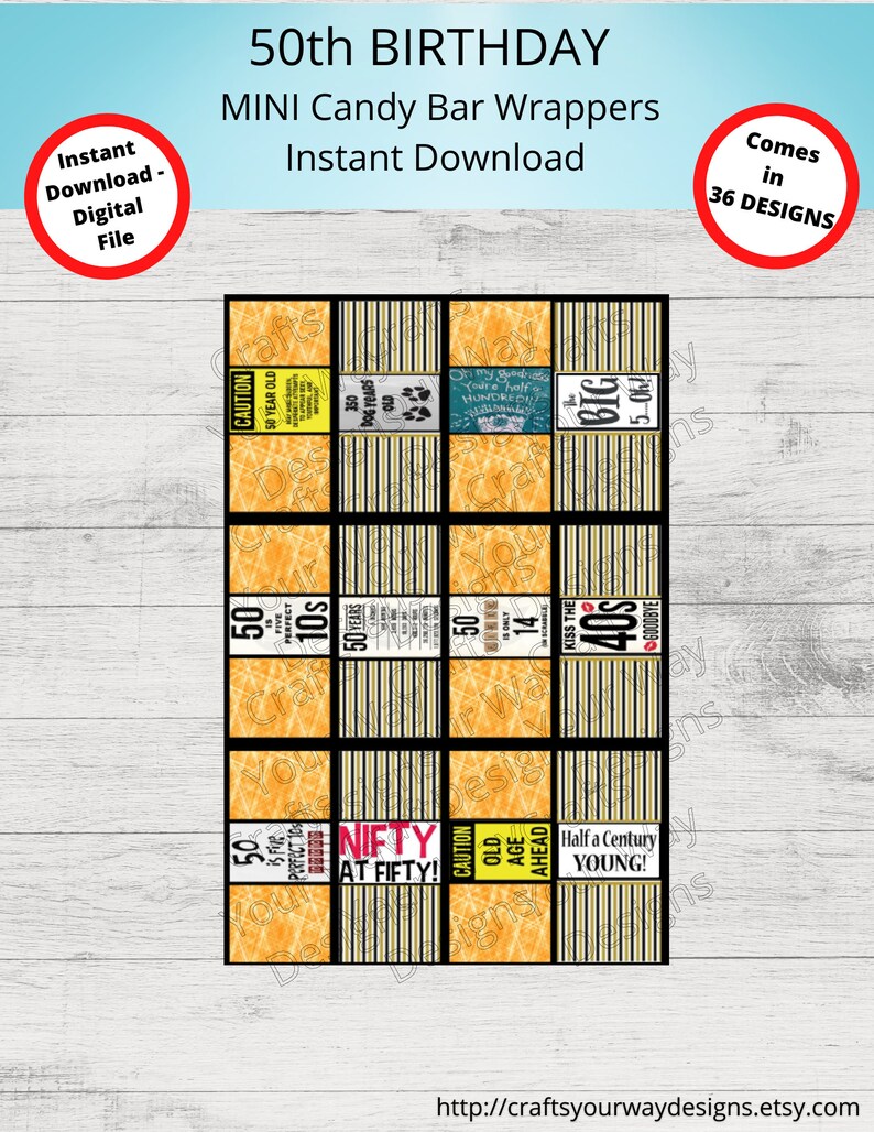PRINTABLE 50th BIRTHDAY MINI Candy Bar Wrappers-36 Designs-birthday ...