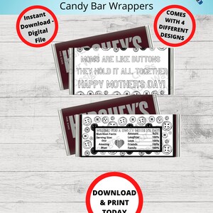 Printable COLORING MOTHER'S DAY Candy Bar Wrappers-gift Ideas-party ...