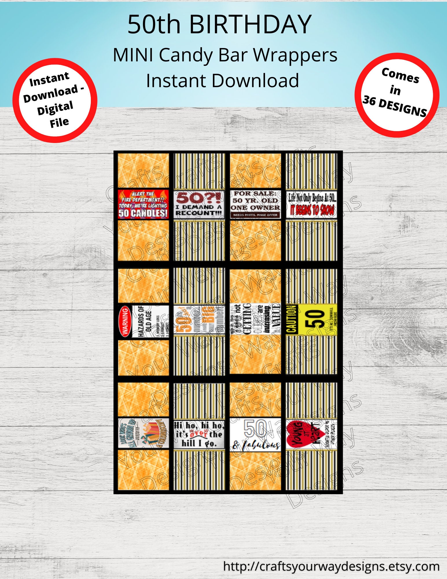 PRINTABLE 50th BIRTHDAY MINI Candy Bar Wrappers-36 Designs-birthday ...