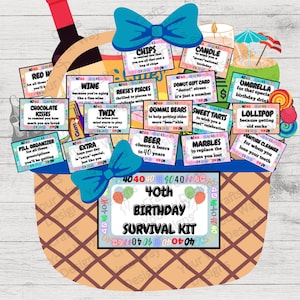 40th BIRTHDAY Survival Kit, 40th Birthday Care Package, Gift Tags, Birthday Gift Ideas, Gift Basket-Printable Instant 40 birthday image 6