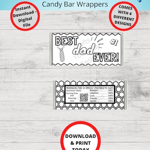 Printable COLORING FATHER'S DAY Candy Bar Wrappers-gift Ideas-party ...