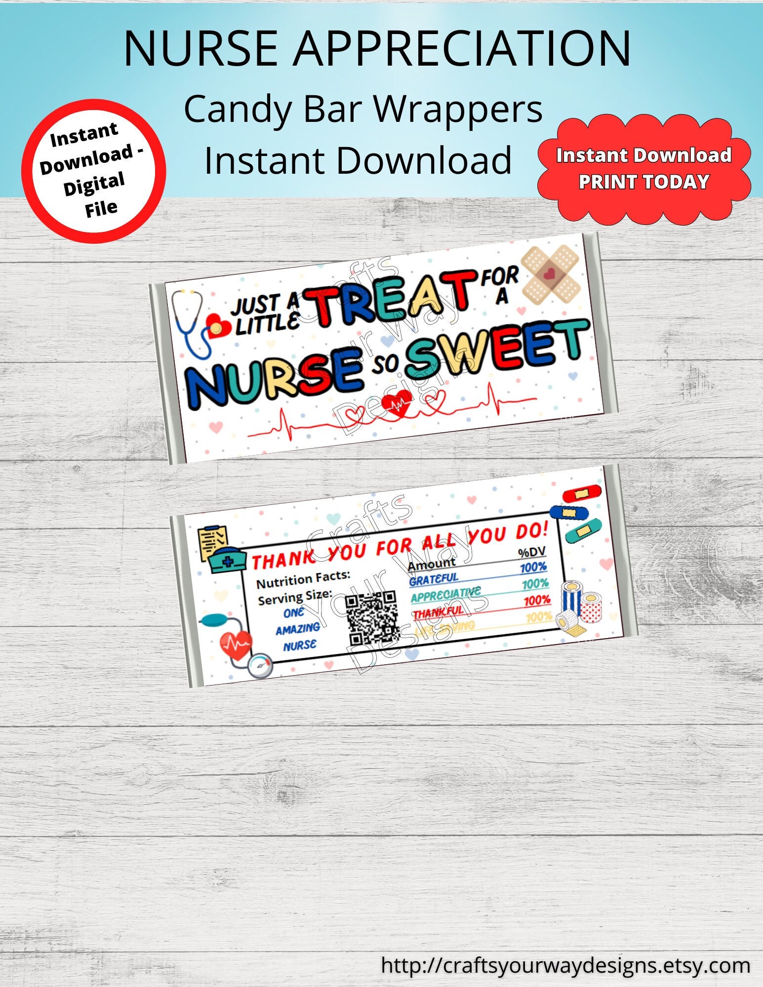 Druckbare NURSE APRECIATON Candy Bar Wrappers-Geschenkideen-Party Gefälligkeiten-Schoko Bar Wrapper-Geschenke, Danke, National Nurses Week