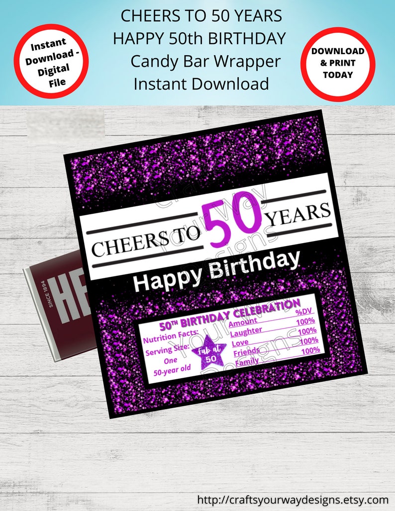 Printable 50th BIRTHDAY Candy Bar Wrappers-gift Ideas-party Favors ...