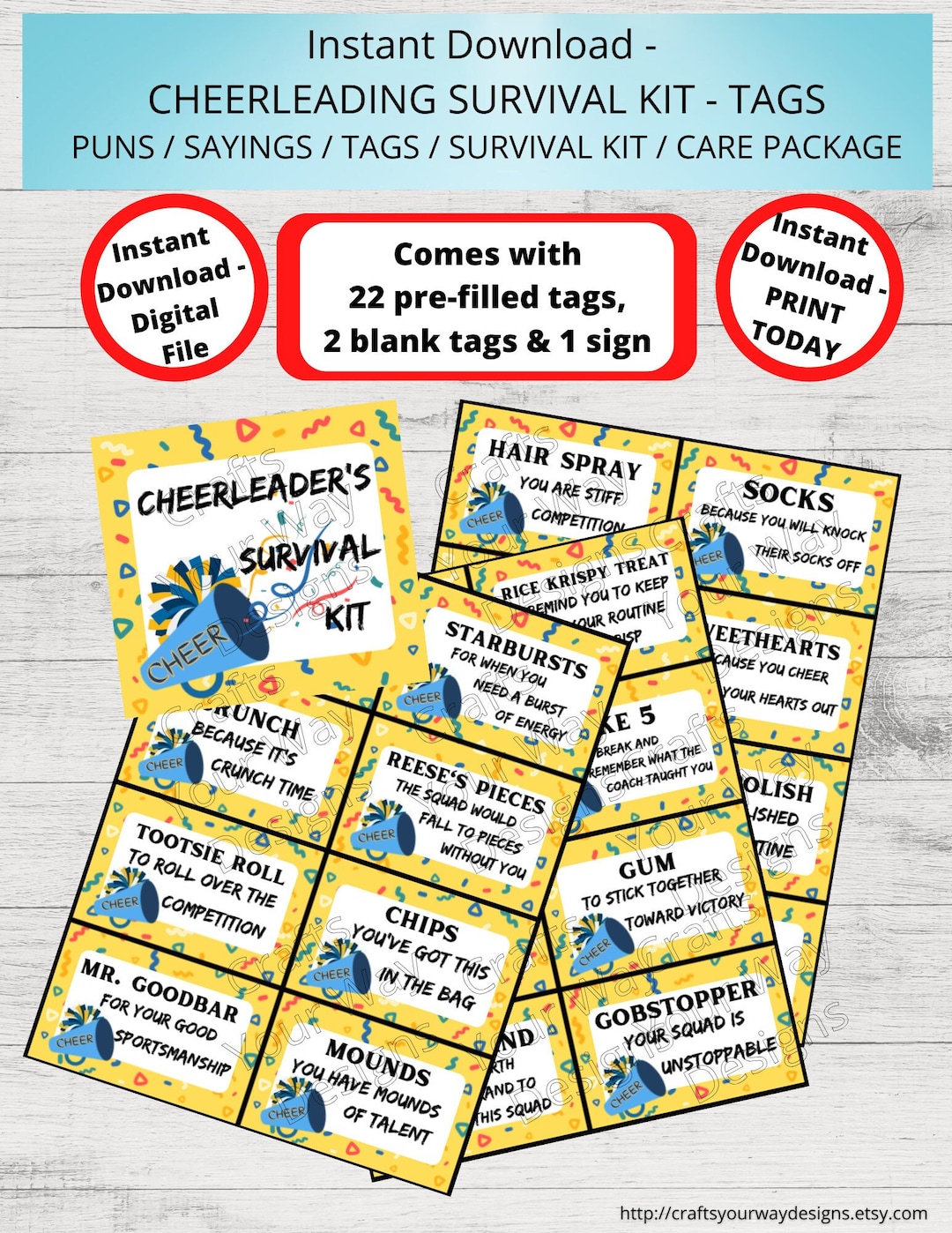 CHEERLEADERS Survival Kit, CHEERLEADERS Care Package, Gift Tags, CHEERLEADING Gift Ideas, Gift