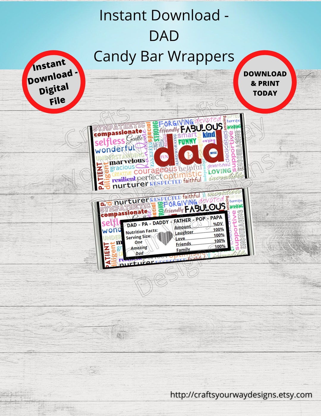 Printable DAD Candy Bar Wrappersgift Ideasparty Etsy