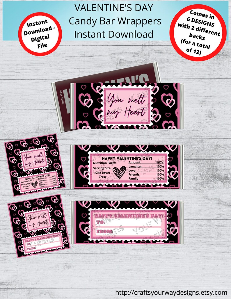 PRINTABLE VALENTINE'S DAY Candy Bar Wrappers. Gift Ideas. Party Favors
