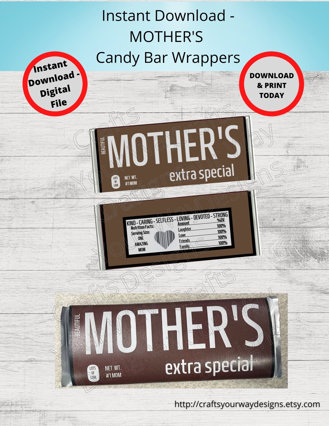Printable MOTHER'S Candy Bar Wrappersgift Ideasparty Favorschocolate