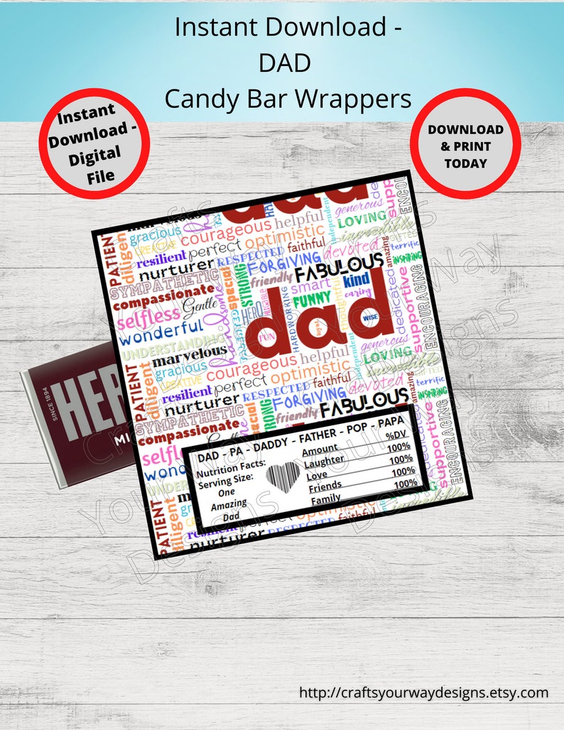 Printable DAD Candy Bar Wrappersgift Ideasparty Etsy