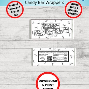 Printable COLORING FATHER'S DAY Candy Bar Wrappers-gift Ideas-party ...