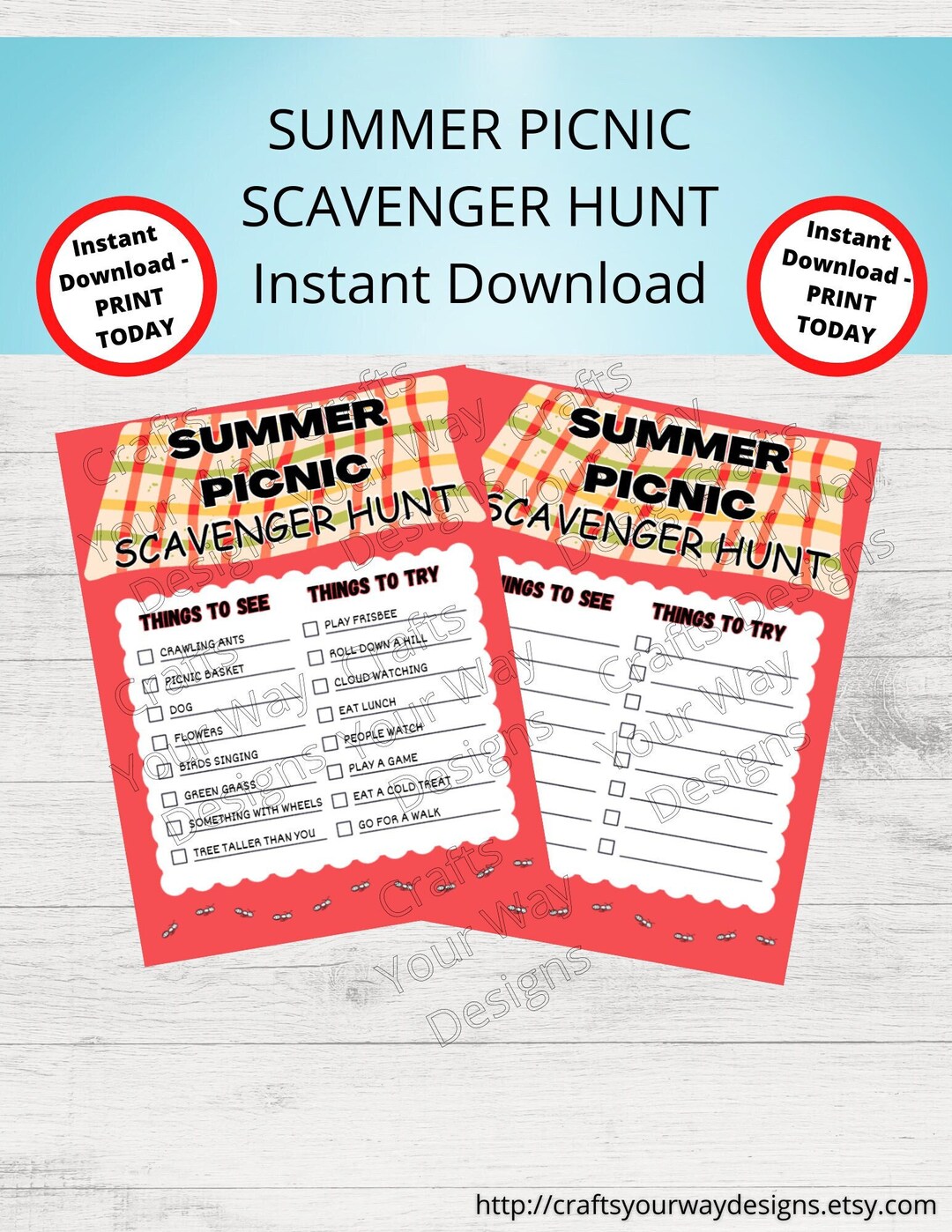 SUMMER PICNIC SCAVENGER Hunt Printable Summer Activity Etsy