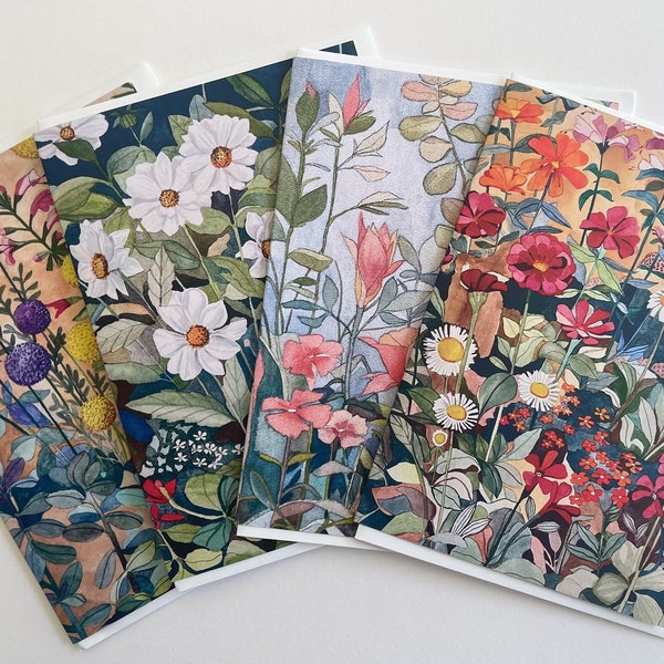 Jeu de quatre cartes de voeux | Jardins floraux par Fiona Cristante