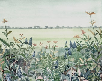 Giclee Art Print | unframed Green Floral Field by Fiona Cristante