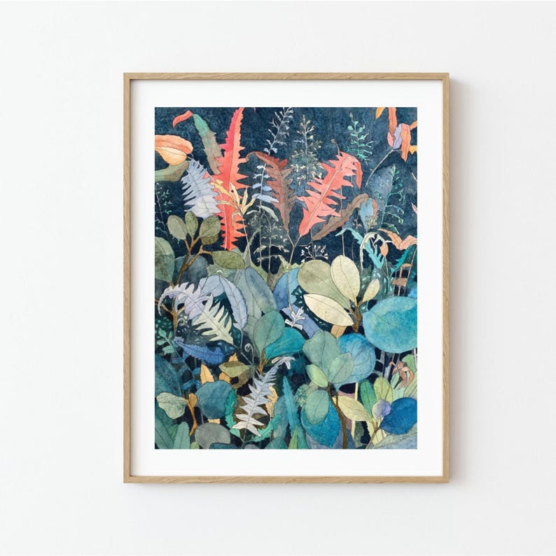 Druk giclée „Nocna paproć”, akwarela botaniczna zdjęcie 2