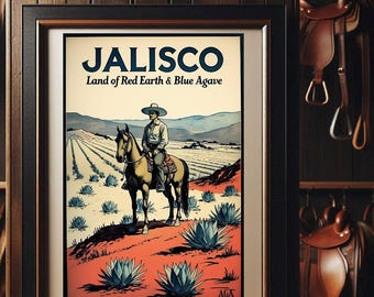 Jalisco Travel Poster Blue Agave Vintage Inspired Mexican Home Decor Download