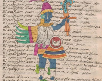 Quetzalcoatl Aztec Codex Print - Feathered Serpent God - Mexican Mythology Art - Ancient Manuscript - Digital Download