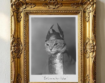 Brünnhilde Vintage Cat Print |  Viking Valkyrie Cat Wall Art |  Antique Cat Poster | Funny Weird Cat Gift Digital Download