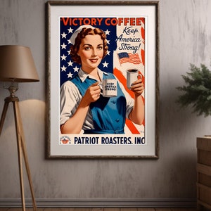 Victory Coffee Vintage-Inspired  1940s Coffee Ad poster wall art Home Decor Download