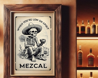 Mezcal Poster Vintage Inspired Traditional Day of the Dead Oaxacan Home Decor