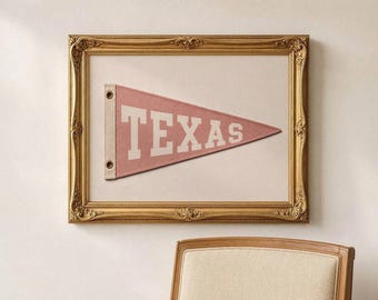 Vintage Texas Pennant Print- Wesyerrn Nursery Decor- Lone Star State Wall Art- Distressed Pink Banner- Instant Download