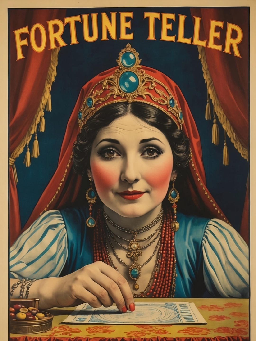 Vintage Fortune Teller Circus Art Print Metaphysical Wall Decor