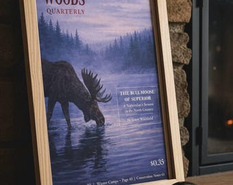 Vintage Hunting Print- Northwoods Quarterly Moose Print - Retro Wildlife Art - Cabin Decor - Digital Download