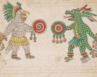 Eagle and Feathered Serpent – Aztec Duality Codex Art Digital Download – Sacred Opposition & Cosmic Balance
