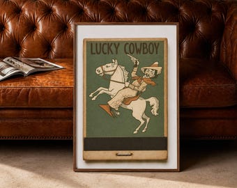 Vintage-Cowboy-Streichholzschachtelkunst – Retro-Cowboy-Druck – Western-Wandkunst – Rustikale Hüttendeko – Lustiges Cowboy-Geschenk – Digitaler Download