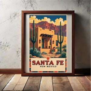 Santa Fe New Mexico South West Desert Vintage Inspired Travel Art