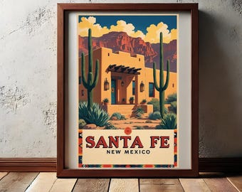 Arte de viagem inspirada no vintage do deserto do sudoeste de Santa Fé, Novo México
