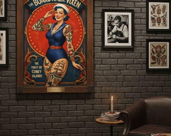 Tattooed Lady Vintage Inspired Circus Side Show Art Print Download