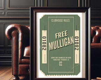 Golfhumorkunstcadeau voor golfliefhebber | Mulligan-ticketprint