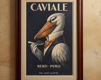 Caviale Poster - Vintage italienische Art Deco - Luxuslebensmittel - Restaurantkunst im Stil der 1930er Jahre - Digital Download