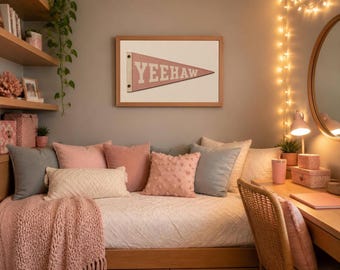 Coastal Cowgirl Wall Art- Yeehaw Pennant Print- Western Nursery Decor- Trendy Pink Dorm Art- Instant Download