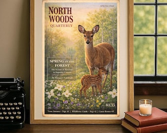 Retro Wildlife Print- Spring Deer Print- Sportsman Outdoors Art- Cabin Decor-Digital Download