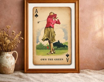 Vintage Golf Wall Art- Ace  of Clubs Playing Card Print- Own the Green- Preppy Home Decor- Digital Download