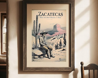 Zacatecas Travel Poster Vintage Inspired Mexican Home Decor Download