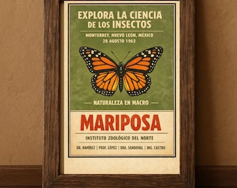 Butterfly Exhibition Poster - Retro Entomology Wall Art- Monterrey Mexico Decor - INSTANT DOWNLOAD