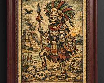 La Muerte – Aztec Death Tarot Art Digital Download – Transformation, Renewal & Sacred Cycles – Mesoamerican Folk Wall Art