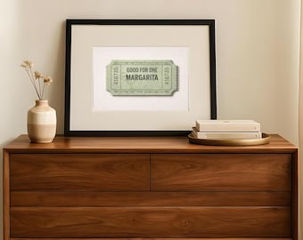 Retro Margarita Ticket Print-Vintage Bar Cart Decor-Trendy Kitchen Wall Art - Good for one Margarita Digital Download