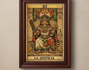 La Justicia – Aztec Justice Tarot Art Digital Download – Balance, Law & Cosmic Order – Mesoamerican Folk Wall Art