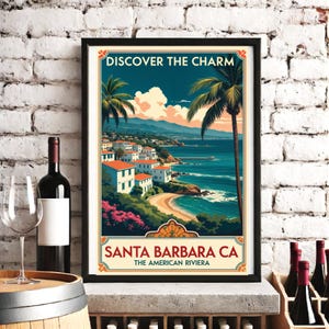 Santa Barbara Travel Poster  Vintage Inspired California Home Decor